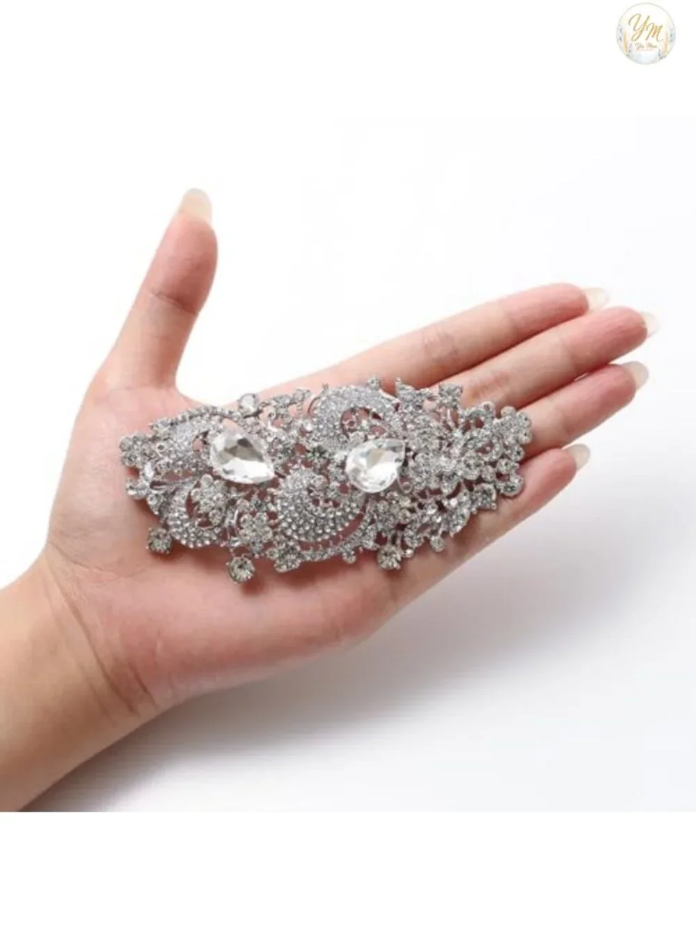 Crystal Flower Wedding Brooch Pin 4.1 Inch Alloy Formal Gown Accessory